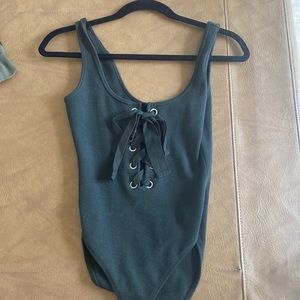 Green lace up body suit